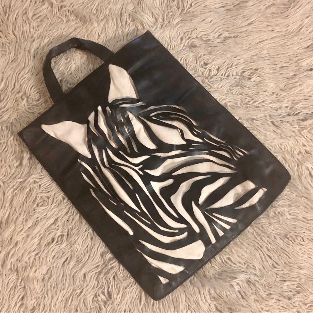 CLUB MONACO Leather Shopper Tote w Zebra Cutout
